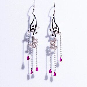 Elegant Silver Earrings with White & Red Stones